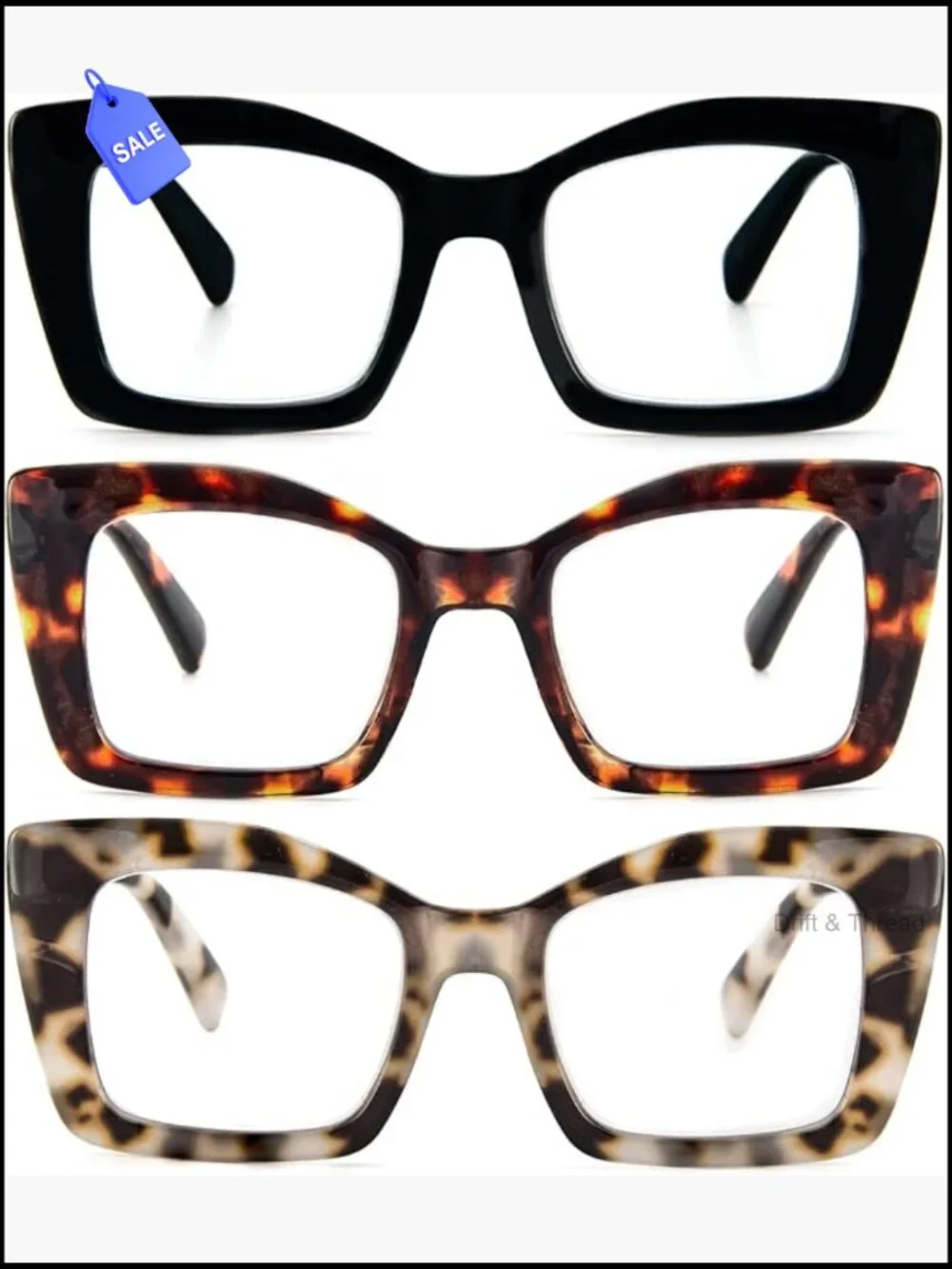 Oversized Square Reading Glasses Blue Light Blocking Spring Hinge Large Frame